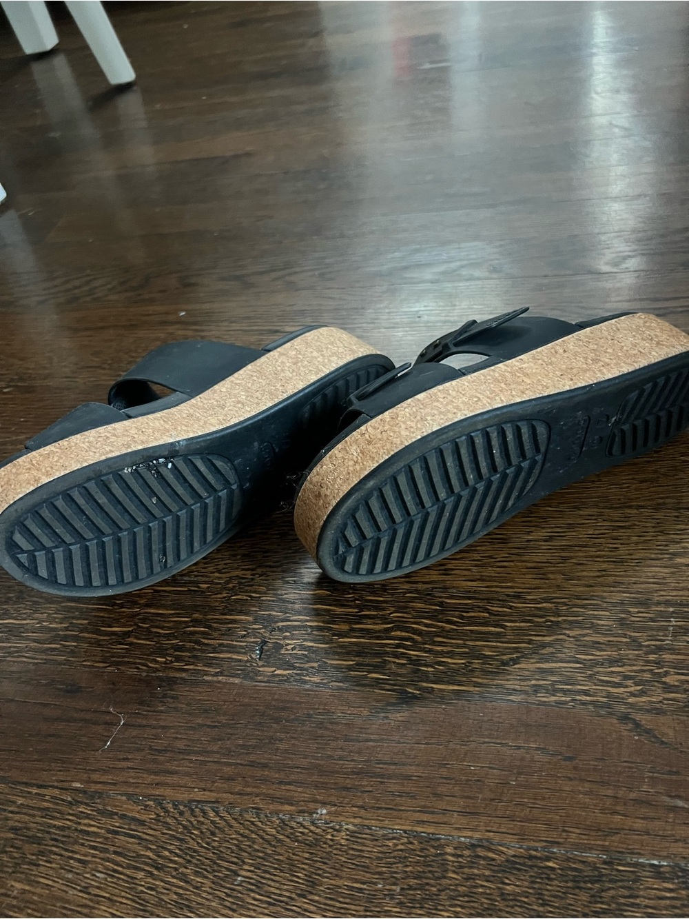 CROCS Black Double-Strap Platform Sandals with Cork-Colored Sole - Picture 2 of 4